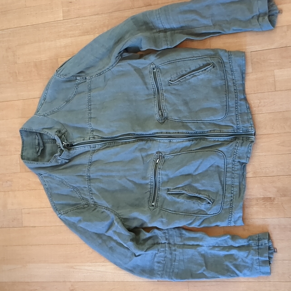 ROGUE olive green linen moto jacket